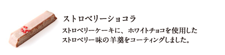 ストロベリーショコラ ストロベリーケーキに、ホワイトチョコを使用したストロベリー味の羊羹をコーティングしました。